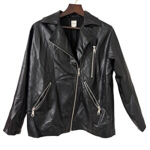 Maeve Anthropologie Womens Black Faux Leather Moto Biker Jacket Size M OB2112979